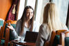 White woman cafe interview